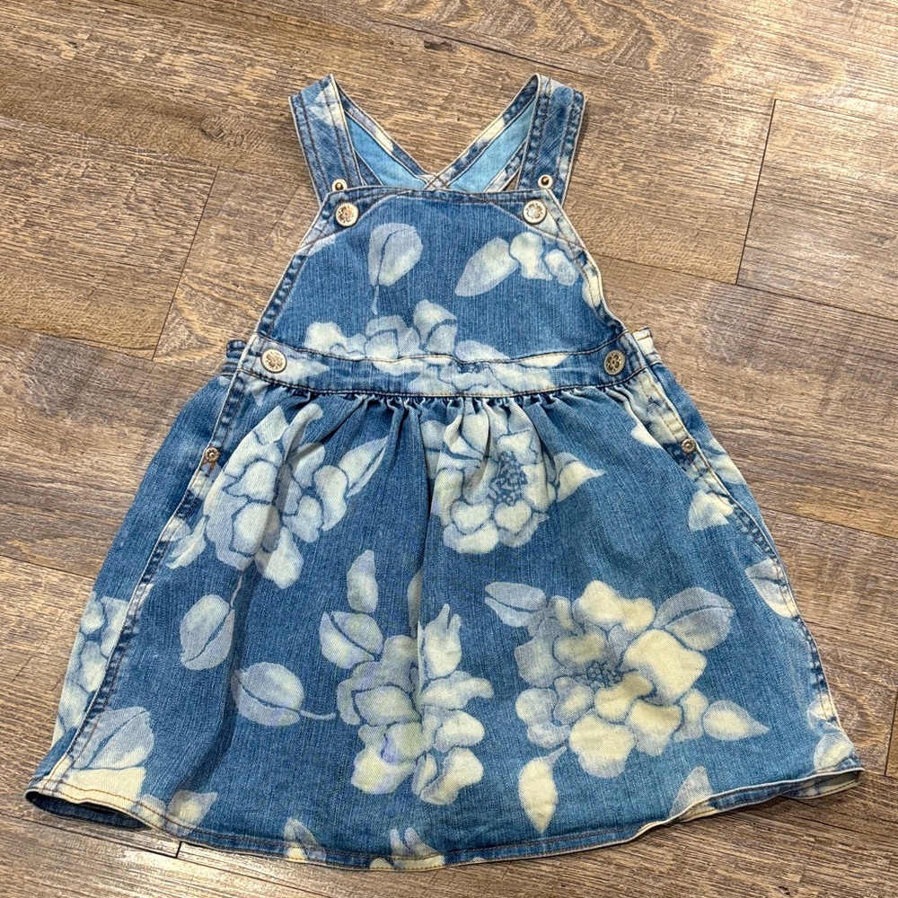 Baby LuLu Los Angeles Floral Denim Jumper Dress size 4T